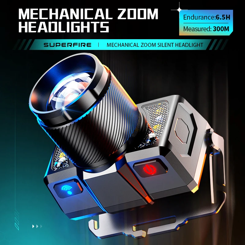 SuperFire HL25 powerful headlamp Sensor Headlight with Built-in Battery rechargeable led head torch Camping Fishing Lantern