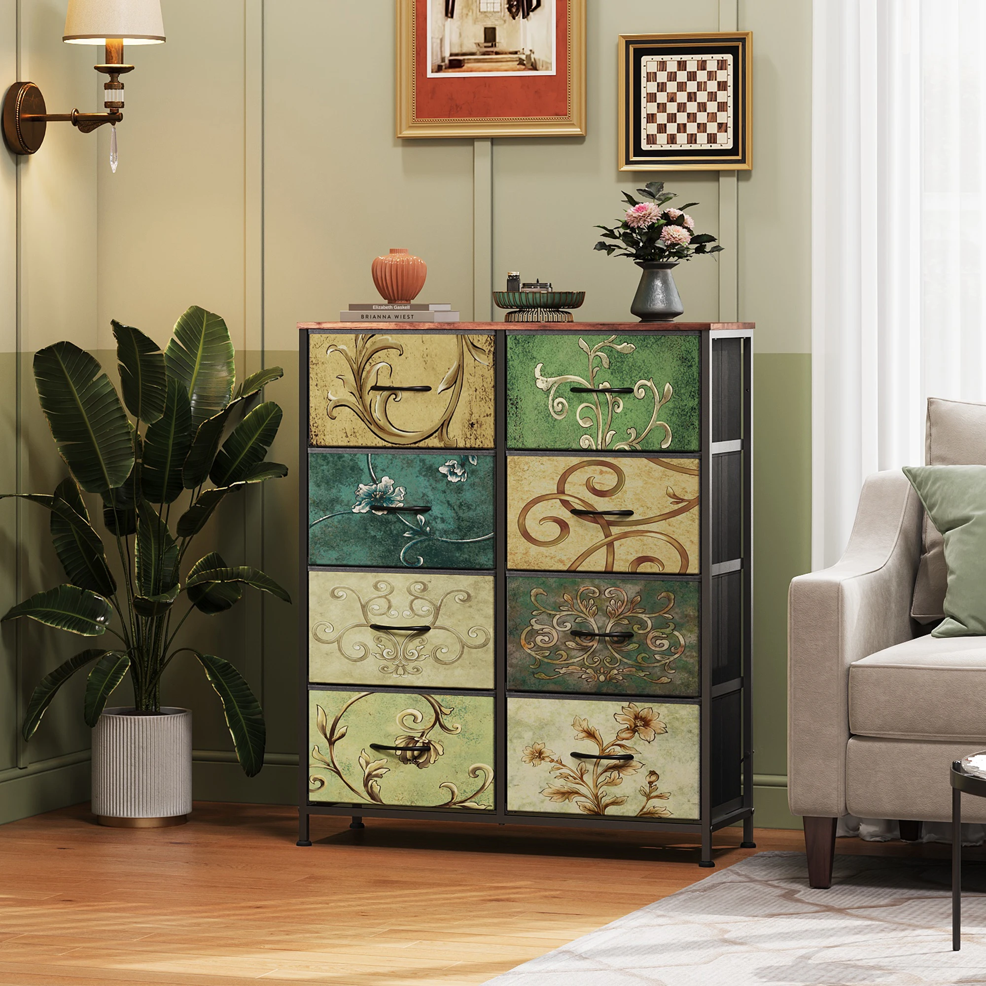 Commode de rangement avec 8 tiroirs en tissu - Structure métallique robuste avec tiroirs en tissu amovibles - Rangement multifonctionnel anti-poussière - Convient aux chambres, aux dressing et aux salons