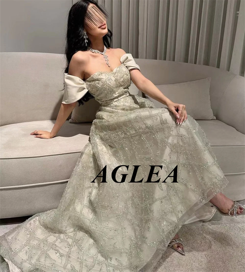 Aglea 2024 Off The Shoulder Strapless Vrouwen Lovertjes Satijnen Avondjurken Cocktail Luxe Prom Dress Trouwfeest Formele Jurken