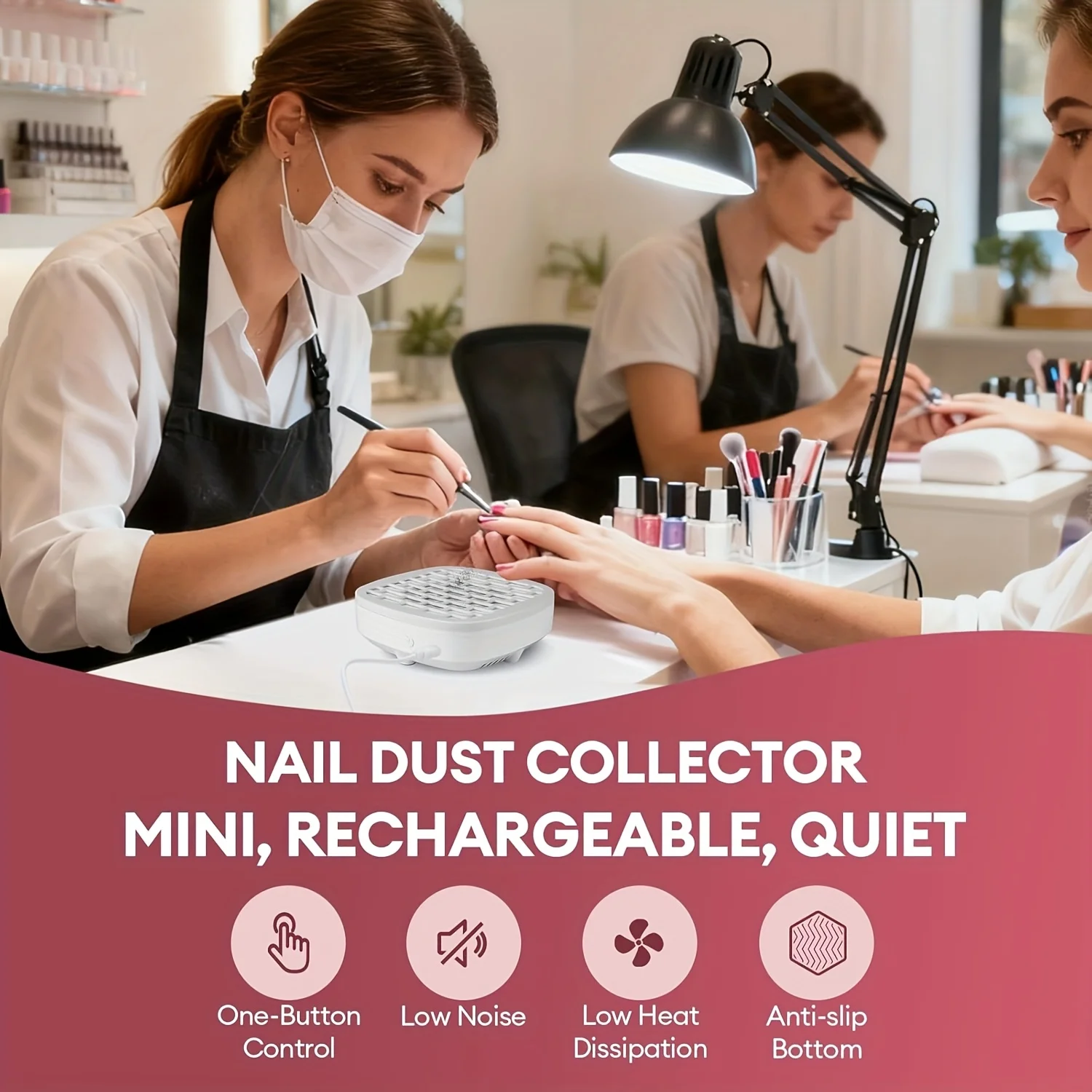 Mini nail dust remover, small silent vacuum nail technology fan dust remover, nail art design, and powerful vacuum cleaner