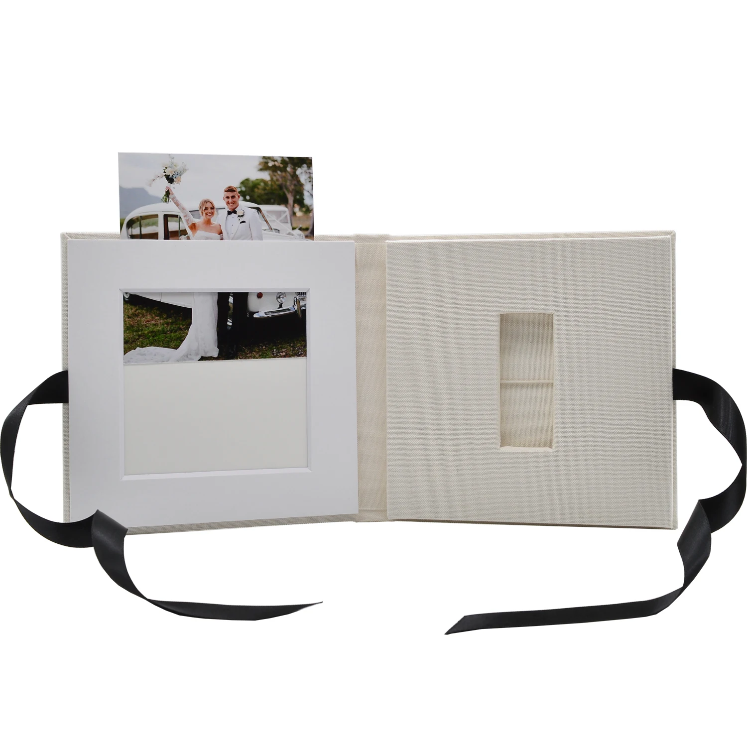 Off- white Linen USB boxes with photo frame - Personalized Flash Drive Case - Newborn/Wedding  Photography Packaging