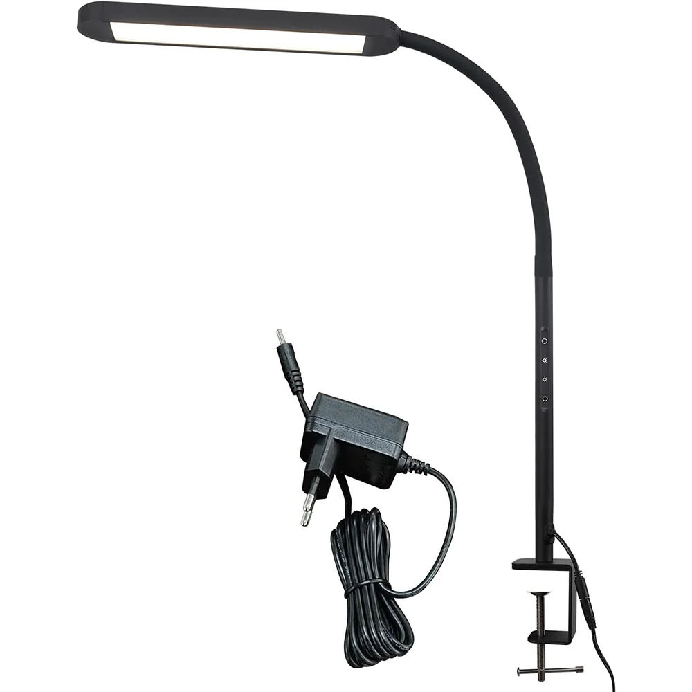Schreibtischlampe LED Klemmbar - Dimmbar Schreibtischleuchte Schwarz 5 Farben und 5 Helligkeitsstufen 11W Tageslichtlampe Augenschutz Flexibel Schwanenhals Tischlampe für Büro Arbeitszimmer