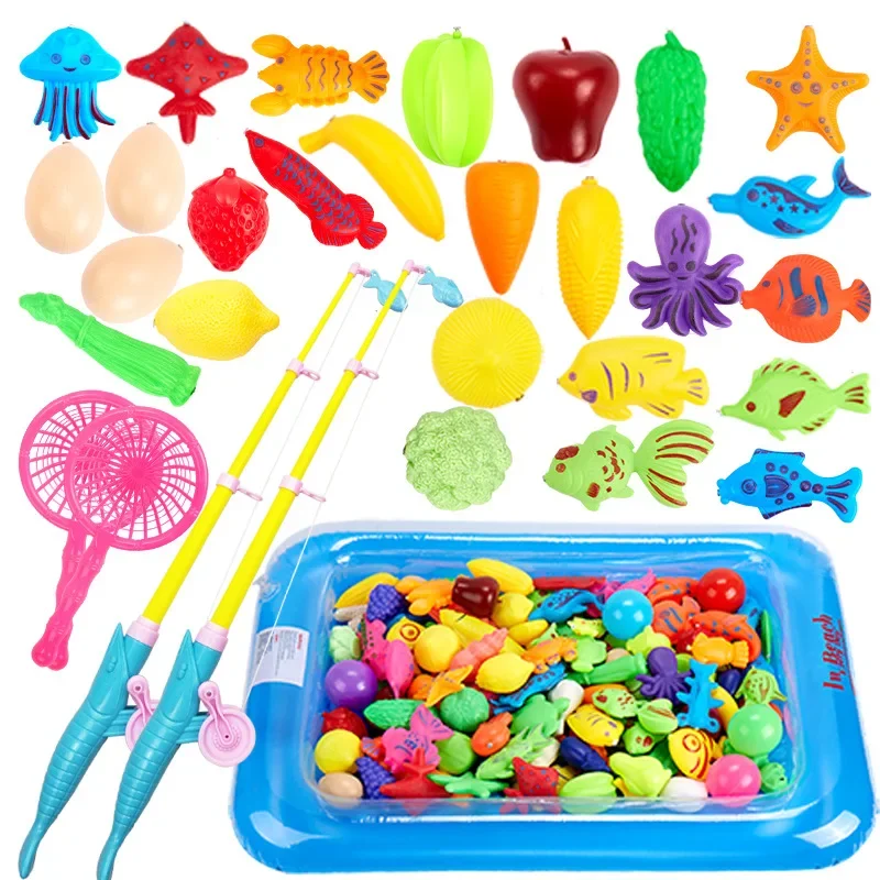 30Pcs Magnetyczna zabawka wędkarska dla dzieci Zabawki wodne Zestaw sieci na wędki dla dzieci Zabawka do gier na świeżym powietrzu z nadmuchiwanym basenem — zdjęcie 2
