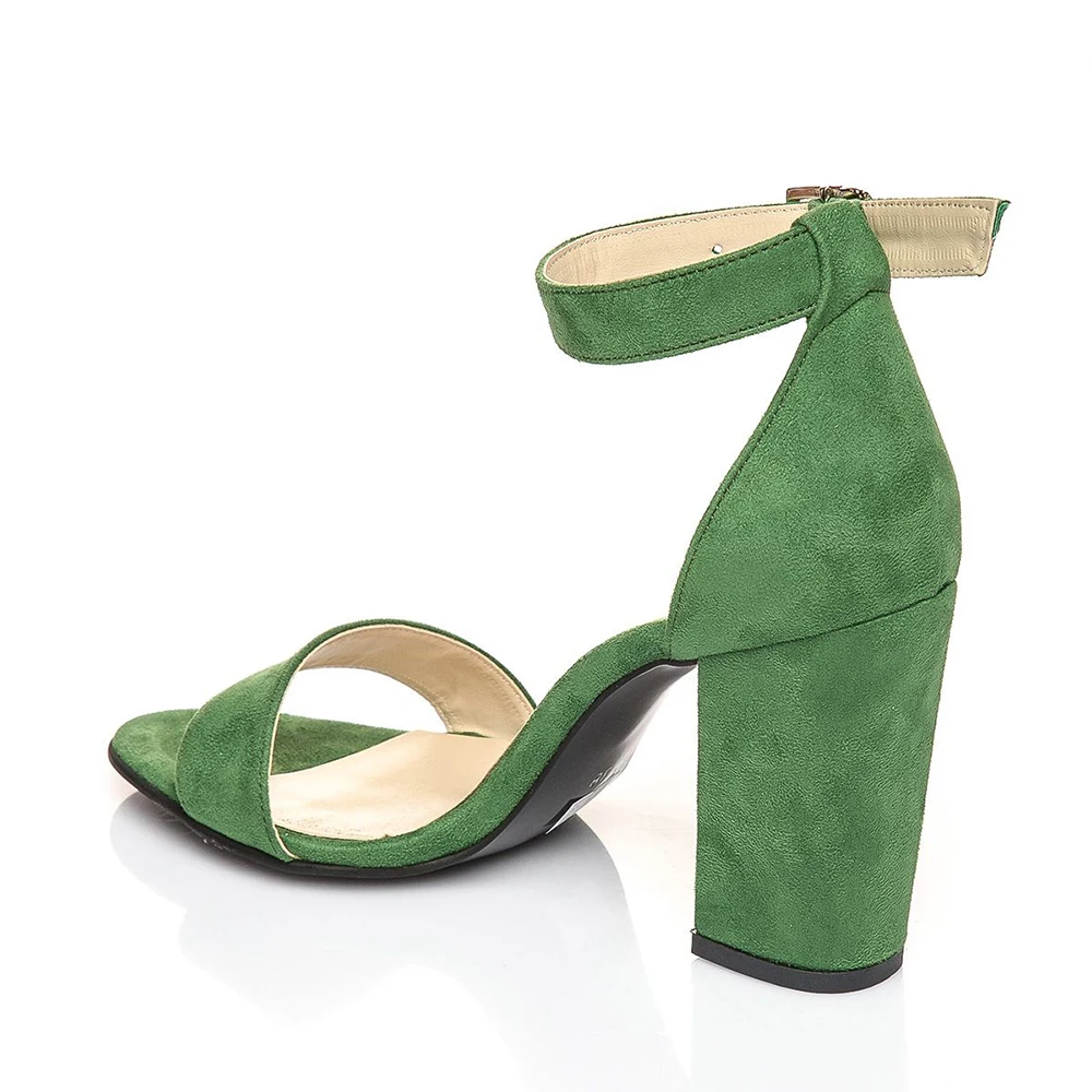 Green Suede Thick Heels Sandals for Women Open Toe Wedge Heels for Women Block Heel Shoes for Women 7 cm Heels for Women