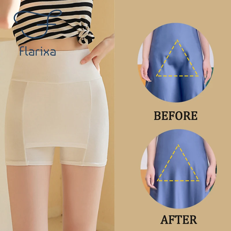 Flarixa Ice Silk High Waist Women Tummy Control Seamless Shorts Double Layer Under the Skirt Boxer Safety Pants Women Shapewear