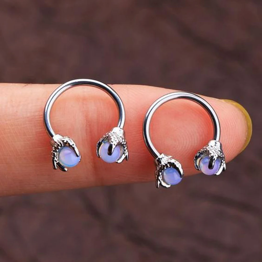 1PC 316L Surgical Steel Dragon Claw Stone Horseshoe Barbell Prong Opal CBR Ring Tragus Cartligae Earrings Daith Piercing Jewelry