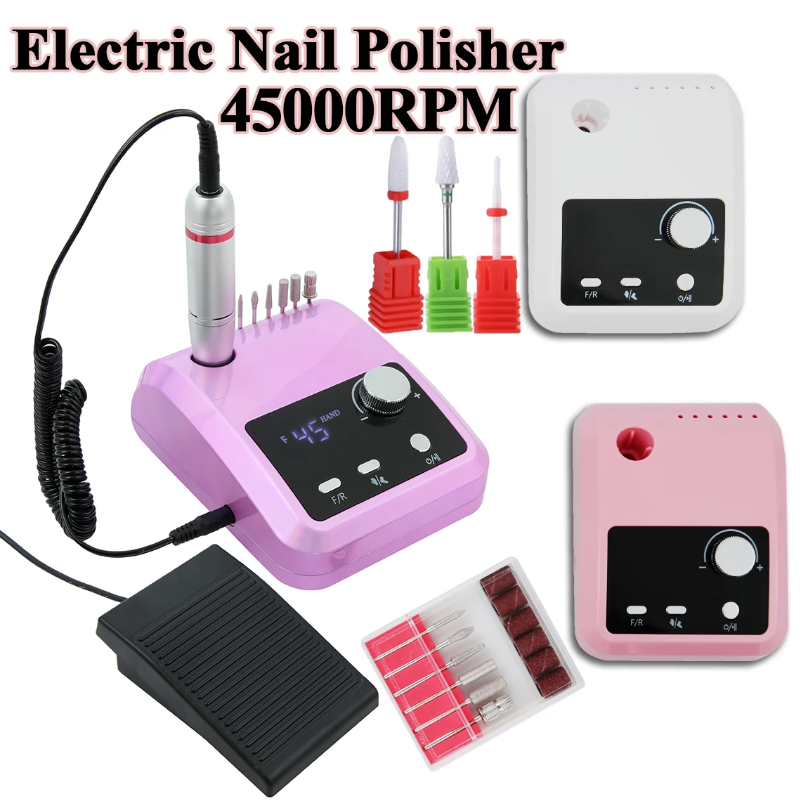 

New 45000RPM Professional Electric Nail Drill Machine Set With 3 Pcs Nail Drill Bits For Gel Nail Polishing And Buffing