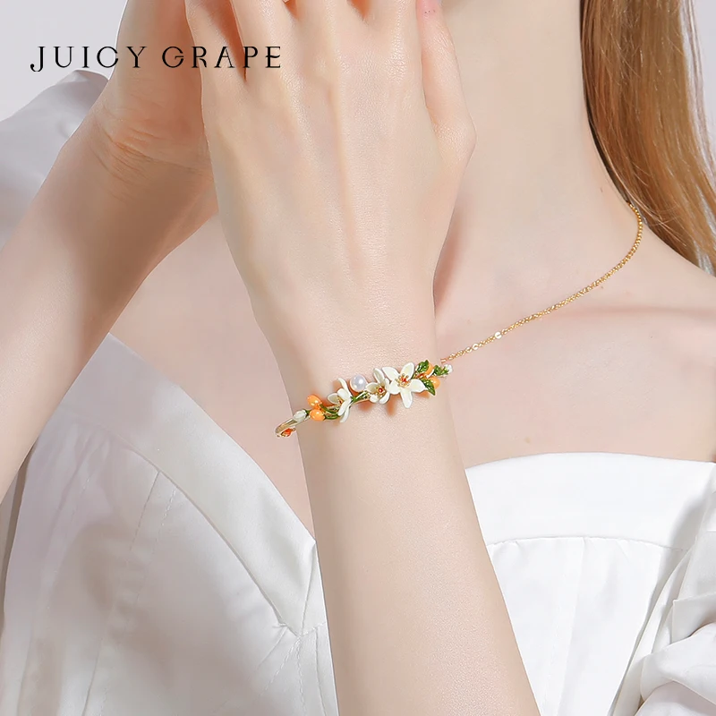 Sappige Druif Email Glazuur Wit Oranjebloesem En Kleine Kumquat Armband 18K Vergulde Europese En Amerikaanse Sieraden Groothandel