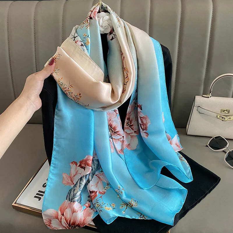 Mode Druck Große Schal Wraps Seide Schal Frauen Luxus Marke Satin Stirnband Hijab Bandana Turban Foulard Sommer Strand Stolen – Detail 10