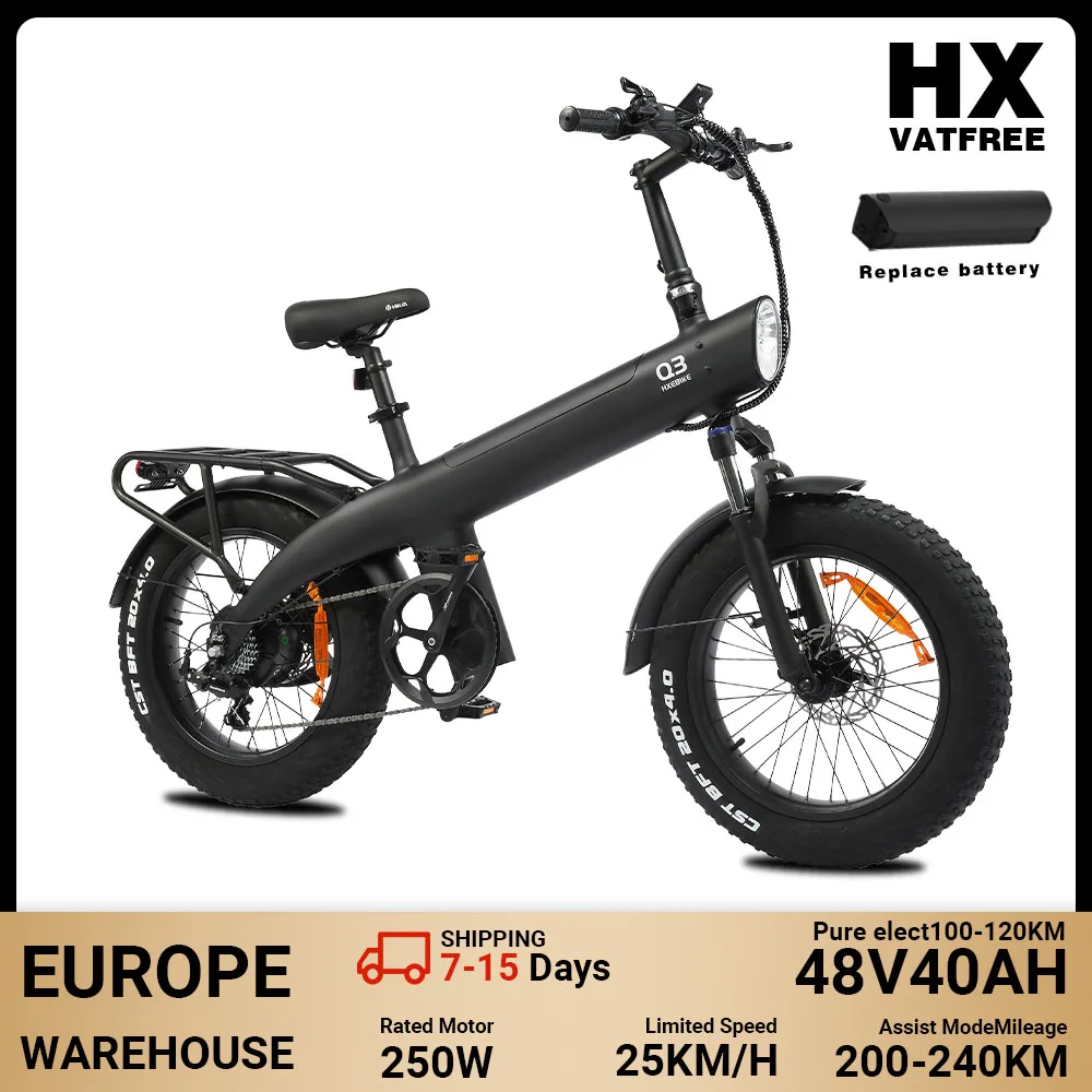 HX Q3 Elektro-Lastenfahrrad für Erwachsene, 250W, 25 km/h, 48V 20Ah 960Wh, herausnehmbarer Akku, 20×4,0 Fat Tire, 115Nm hohes Drehmoment, hydraulische Scheibenbremsen, 7-Gang-Gepäckträger hinten, 300