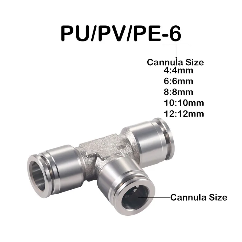 10PCS Pneumatic Joint 304 Stainless Steel Three-Vent Pipe Joint Elbow Straight-Through Pneumatic Quick Plug PV PU PE4/6/8/10/12