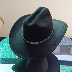 Sombrero de vaquero cóncavo doble de gamuza, sombrero de copa de ala grande, sombrero de jazz de gamuza de diamantes de imitación, sombrero de vaquero occidental, unisex, otoño