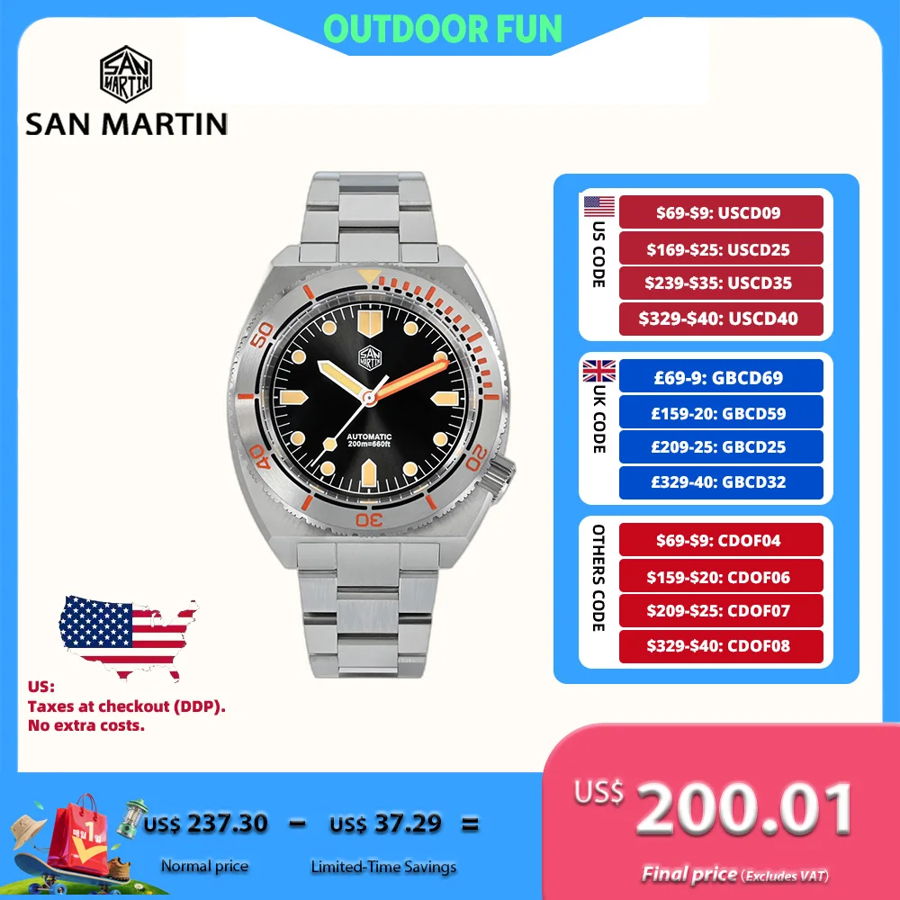 

San Martin 40mm Retro YN55 Mechanical Wristatches Men Automatic Diver Watches Sports Montre Luxe Homme 20Bar Luminous SN0067