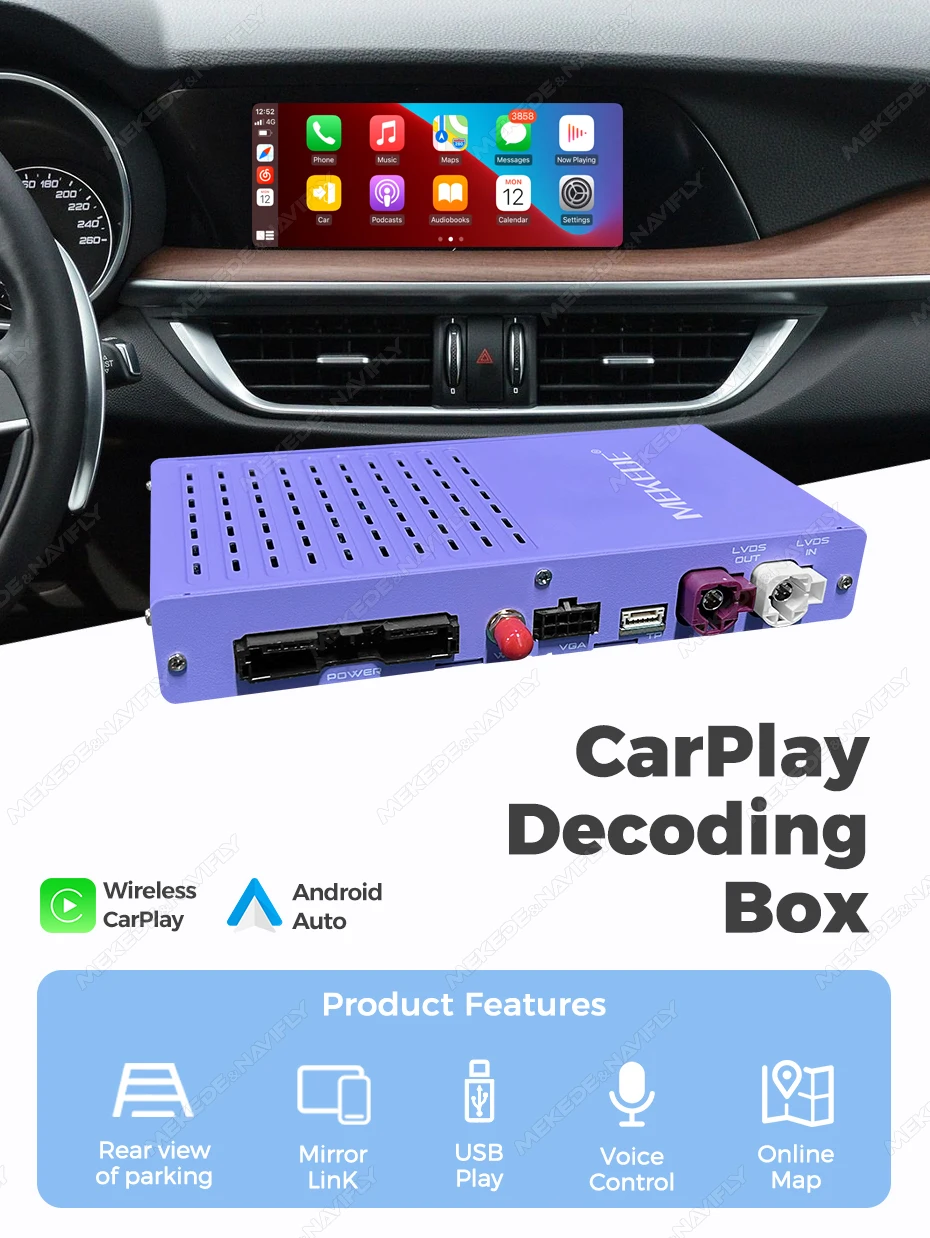 MEKEDE Kabelloses Carplay BOX Android Auto MINI BOX für Alfa Romeo Giulietta OEM-Bildschirm Upgrade-Modul DSP BT Unterstützt YOUTUBE Netflix Twitch TikTok Facebook Kamera Carplay BOX Unterstützt Mirror Link HDMI IN Sprachsteuerung – Detail 2