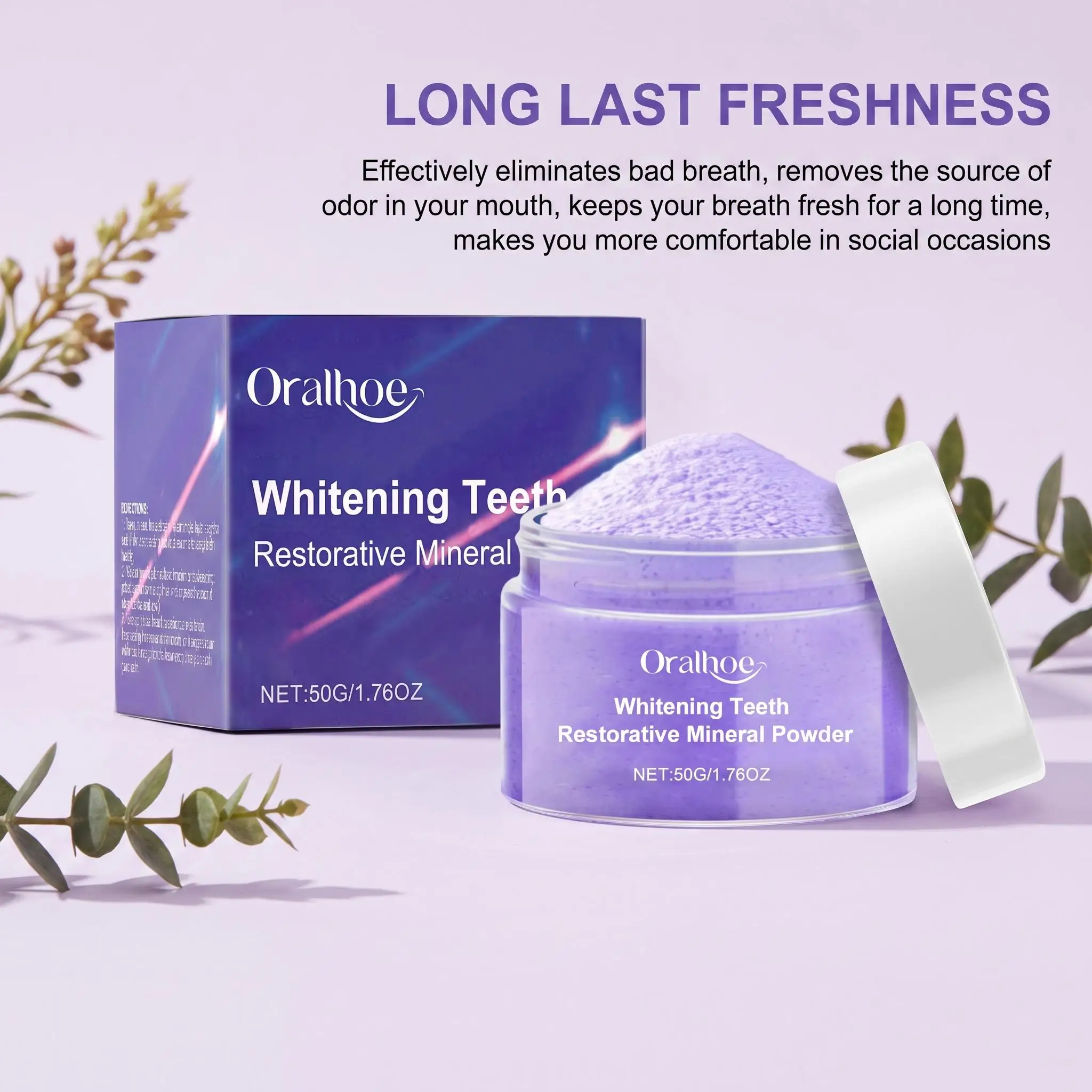 Oralhoe Teeth Whitening Restorative Mineral Powder Remineralizing Stain Removal Fresh Breath Brighten Gums Refresh Dental Whitening Powder
