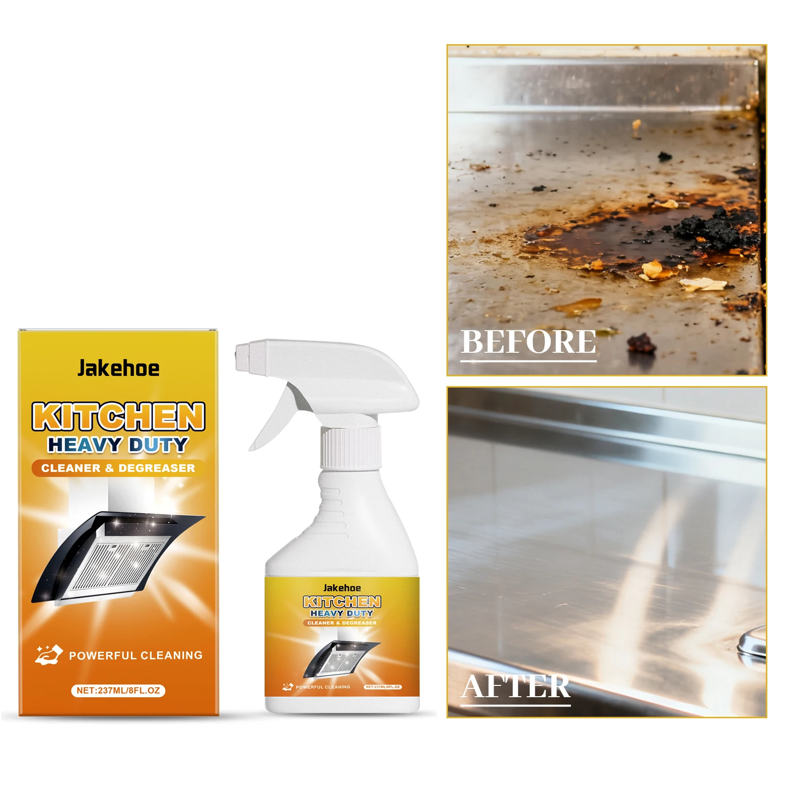 237ML Kitchen Cleaner Spray Heavy Duty Degreasing Quick Dissolve Stubborn Stains Remove Oil Dirts Restoring Gloss Multipurpose Cleaner for Oven, Cookware