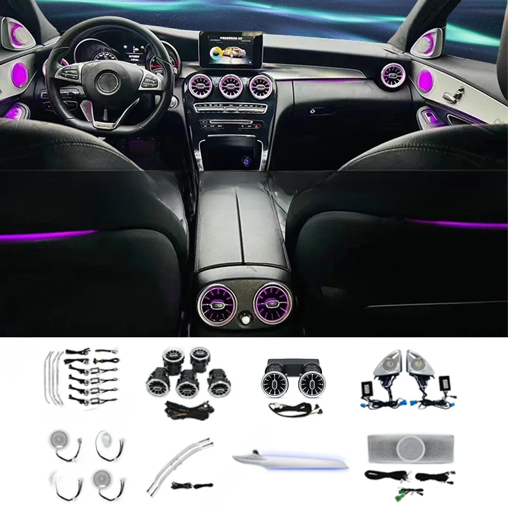 64 kolory oświetlenia otoczenia dla Mercedes Benz W205 X253 GLC Coupe C43 C63s Samochodowe otwory wentylacyjne LED Turbine Osłona głośnika Dekoracyjna część lampy — zdjęcie 2