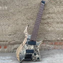 7 String Headless Electric Guitar, Fanned Frets, Active Pickups, 9 Piece Roasted Maple Neck Ash Body, Jumbo Stainless Steel Fret