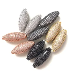 5pcs Big Size Centerpiece Zirconia Paved Olive Spacer Beads Women Jewelry Girl Bracelet Making Bling Gold-Plated Waist Accessory