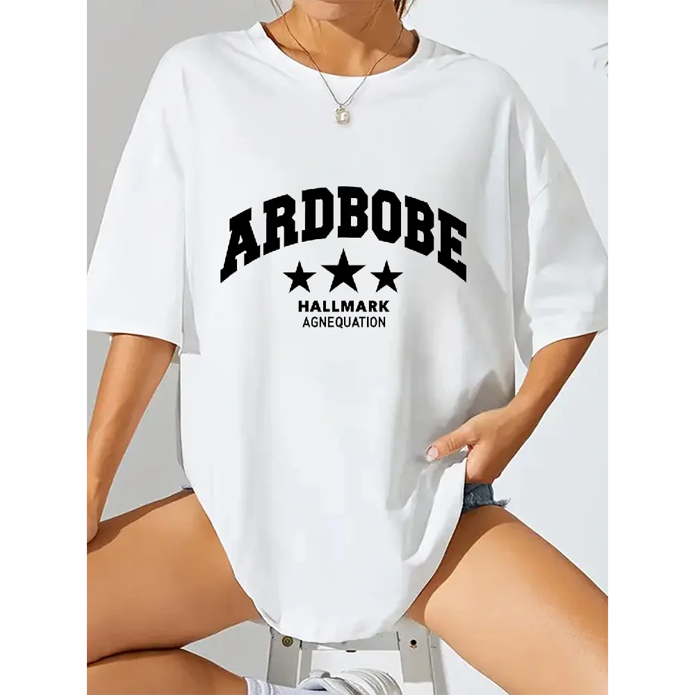 

Женская летняя модная стильная футболка из чистого хлопка в стиле ретро с буквенным узором, создающая американский повседневный стиль для повседневной носки