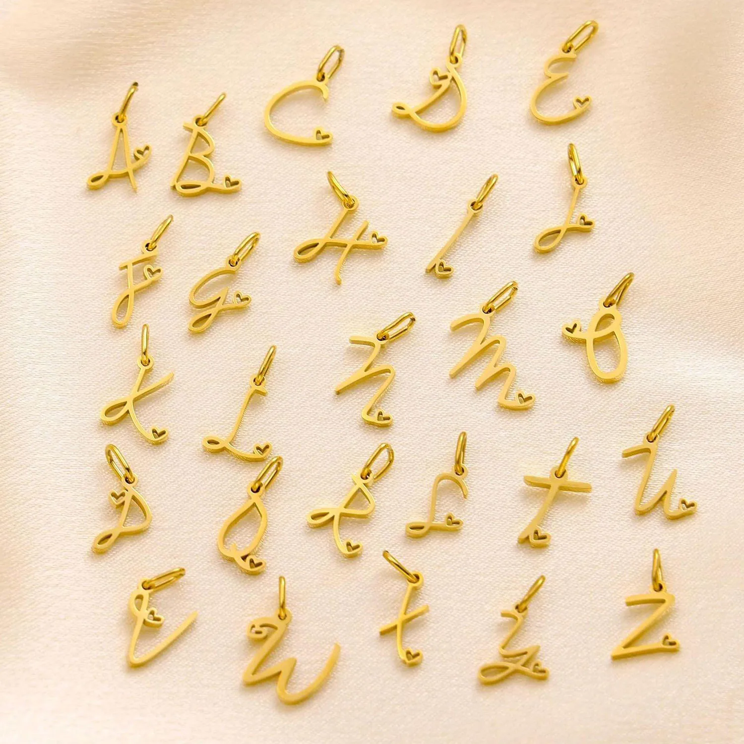 10PCS Personalized Stainless Steel Heart Alphabet Pendant DIY Accessories for Necklsce Initials Birthday Gift A-Z