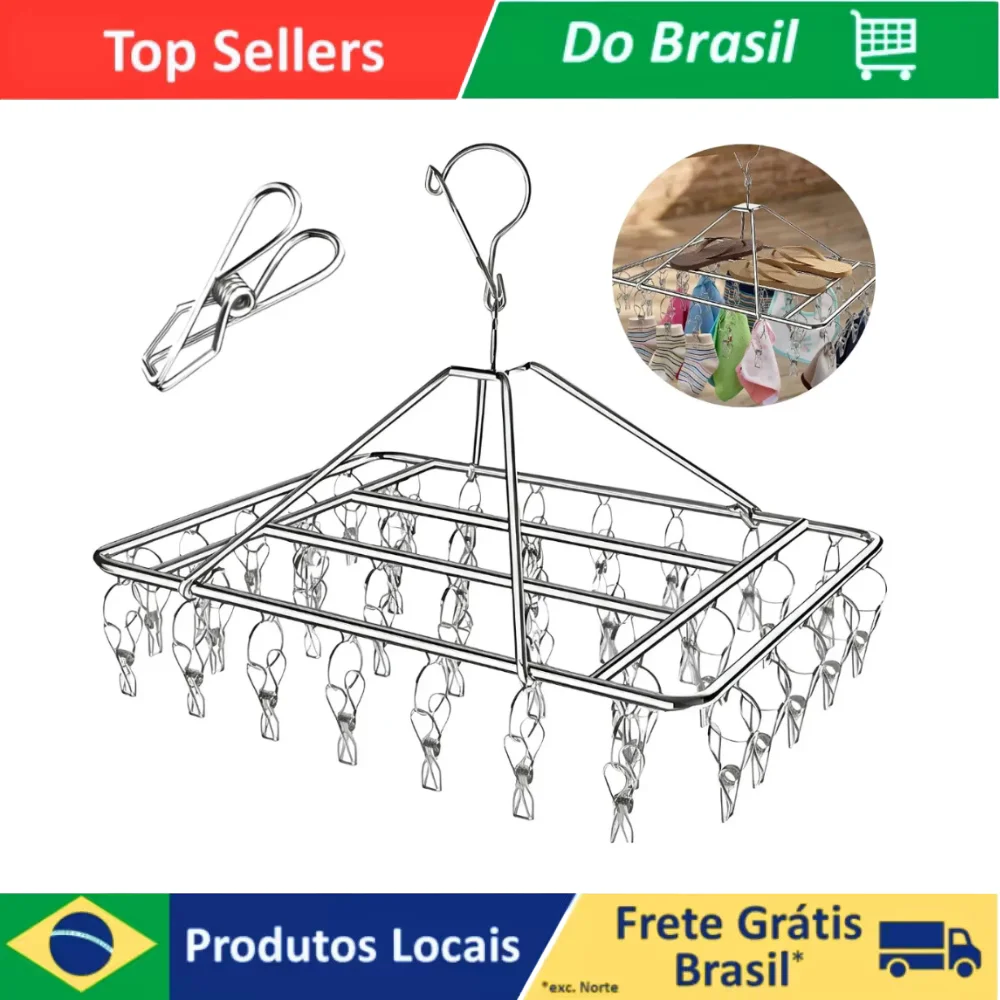 Varal Suspenso de Aço Inox com 40 Prendedores para Roupas Íntimas
