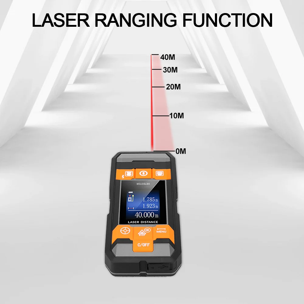 Cyfrowy dalmierz laserowy Stud Finder AC wykrywacz przewodów skaner ścienny miernik wilgotności drewna dalmierz laserowy taśma wykrywacz metali