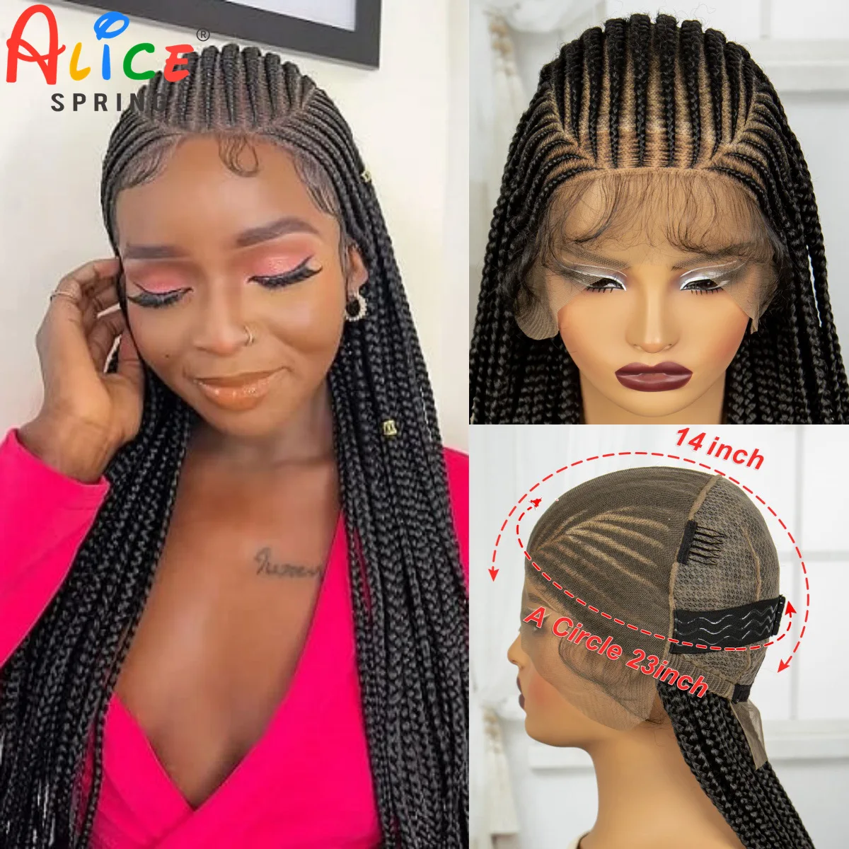 Cornrow Braided Wigs Synthetic Handmade Full Lace Braided Wigs Natural Knotless Braided Lace Wig with Baby Hair For Black Women