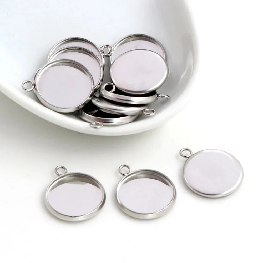 20 sztuk 8mm 10mm 12mm rozmiar wewnętrzny ze stali nierdzewnej jednej pętli styl Cabochon baza Cameo ustawienie Charms wisiorek taca — zdjęcie 2