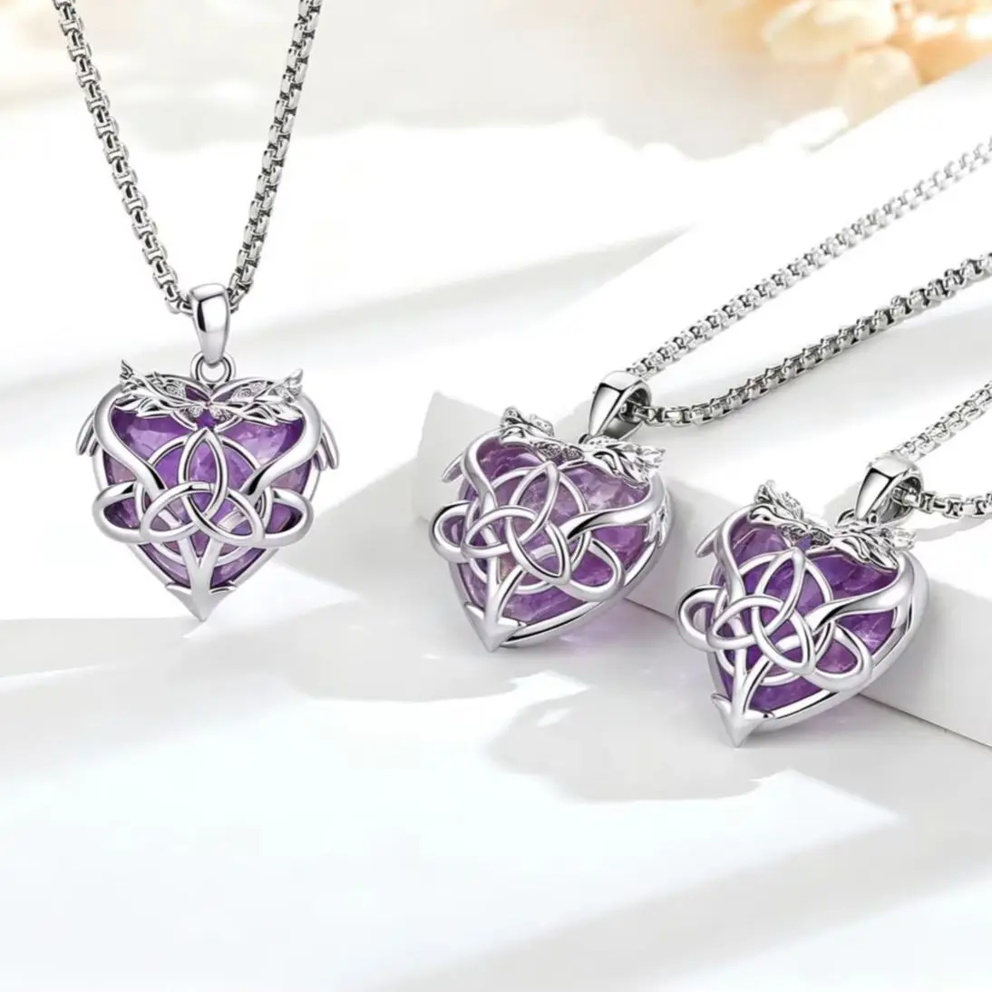 Eudora Amethyst Dragon Witch Knot Necklace Celtic Knot Amulet Pendant Wicca Pagan Spiritual Jewelry Gift for Women Men 4