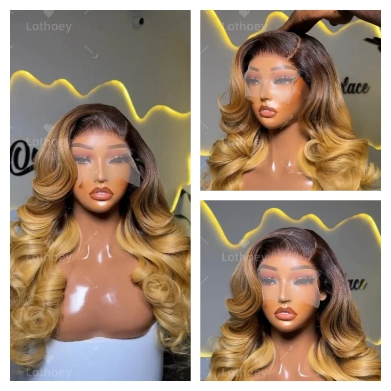 تسليط الضوء على باروكة من الشعر البشري، لون البيانو، باروكة أمامية من الدانتيل، باروكة برازيلية، شعر أشقر نسائي، باروكة دانتيل، موجة جسم عسلي
