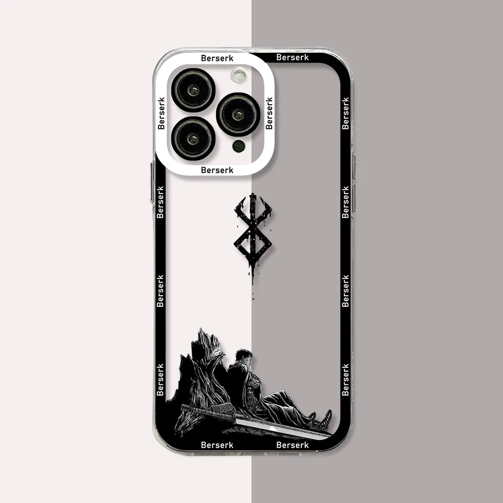 Klassische dunkle Anime Berserks Guts Handyhülle für iPhone 15 14 13 12 11 Pro Max X XR XS Max 6S 6 7 8 Plus SE20 Transparente Abdeckung