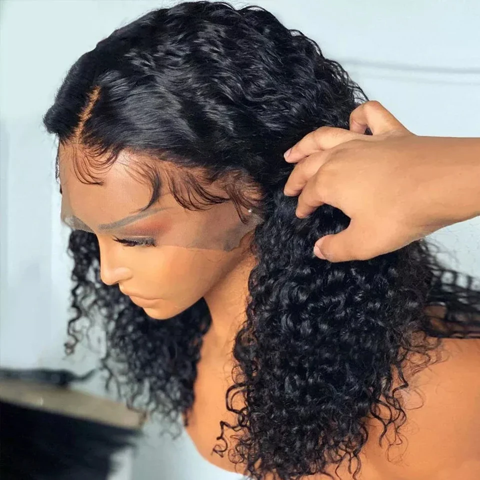 Brazilian Curly Short Bob Wig Human Hair 13x4 Transparent Lace Frontal Wig Deep Wave Lace Front Wigs 180% Density Wig For Women