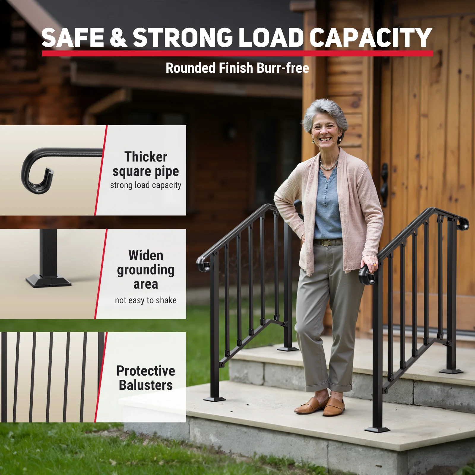 Corrimano regolabili per gradini esterni Corrimano adatto a 2 o 3 gradini Corrimano per scale in ferro battuto opaco con kit di installazione