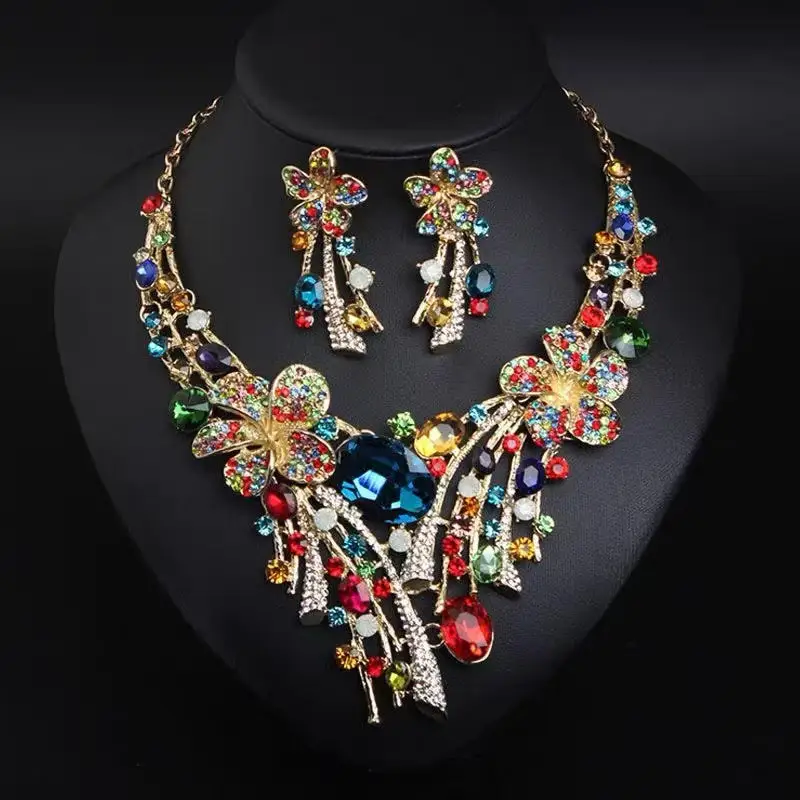 Luxury Blossom Crystal Necklace & Earrings Set