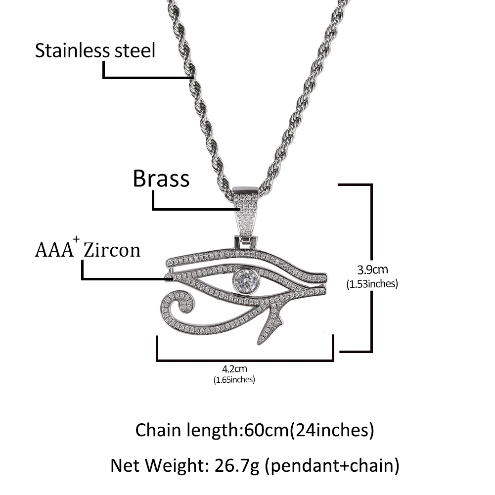 THE BLING KING Iced Eye of Horus Necklace For Men Big Zircon Stone Pave Ancient Egyptian Symbol Of Lucky Power Health CZ Jewelry