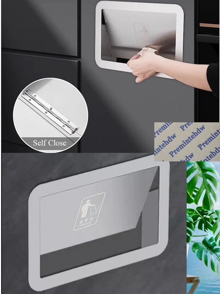 1Piece Wall Mount 304 Stainless Steel Trash Cover Inward Flip Lid With Back Chute Rose Gold Brushed Steel Titanium Black