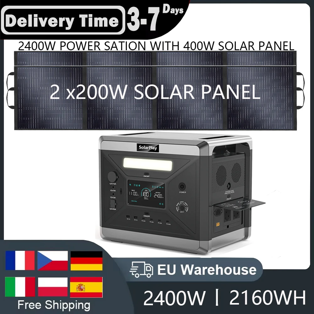 SOLARPLAY 2400W Power Station Lifepo4 Batterystation UPS Emergency Power Solar Panel Trolley Equipment Pure Sine Wave forOutdoor