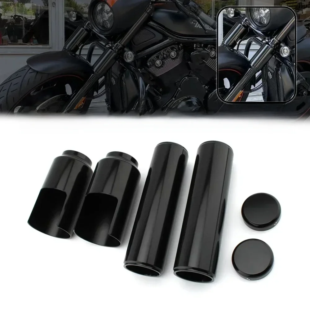 Motorfiets Zwart Bovenste Onderste Voorvork Cover Tube Cap Kits Protector Voor Harley V-Rod Vrod Muscle Night Rod speciale 2007-2011 - afbeelding 2