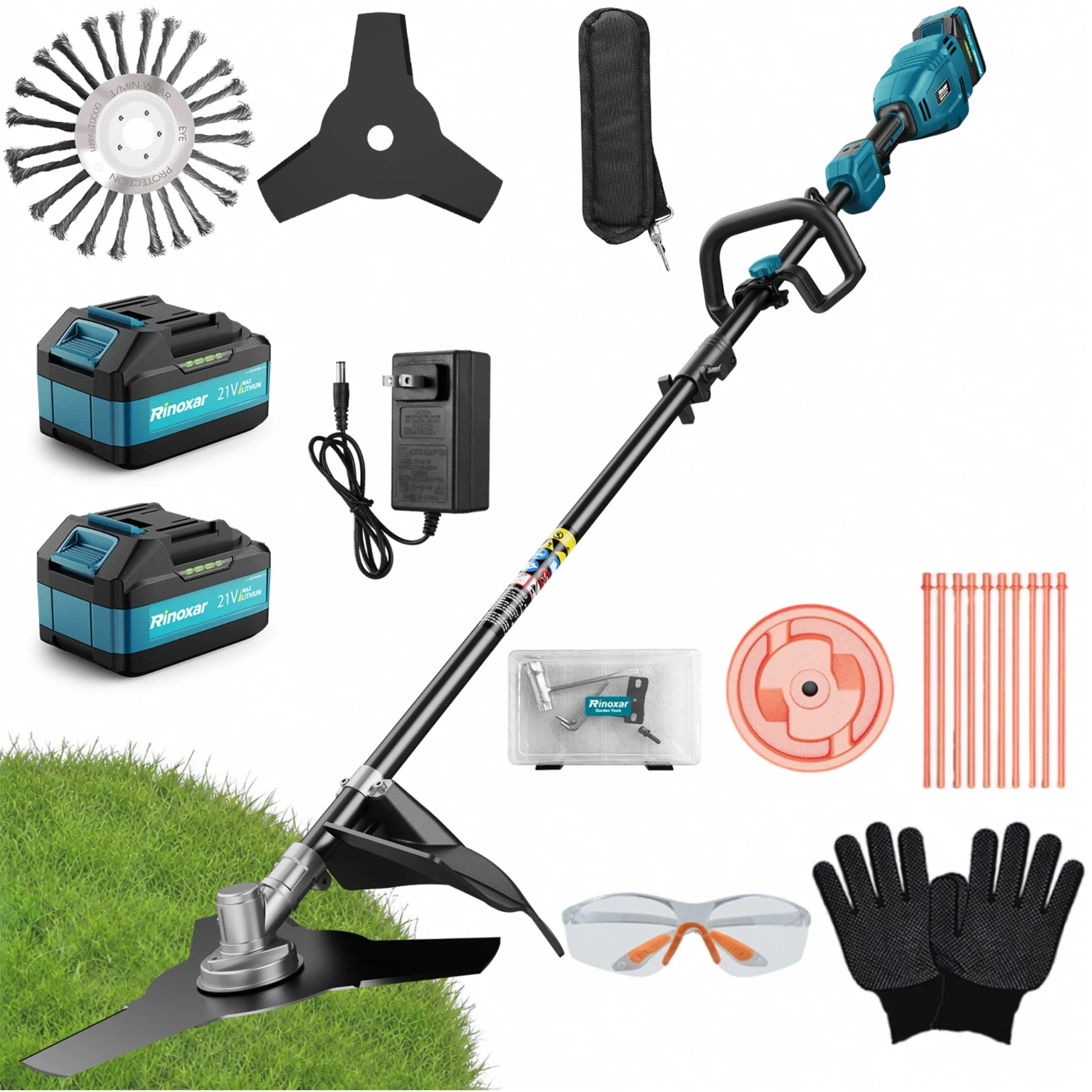 Coupe gazon sans fil avec moteur sans balais, 2 piles et 3 lames de coupe – Sûr, léger et polyvalent pour votre jardin