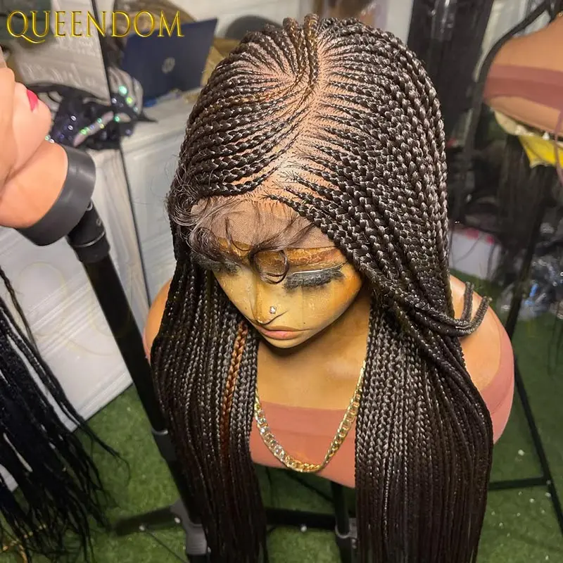 36 ''الجانب جزء كامل الدانتيل شقراء شعر مستعار مضفر للنساء آلهة صندوق جديلة الدانتيل المزدوج مع شعر الطفل فو Locs الشعر الاصطناعية #1
