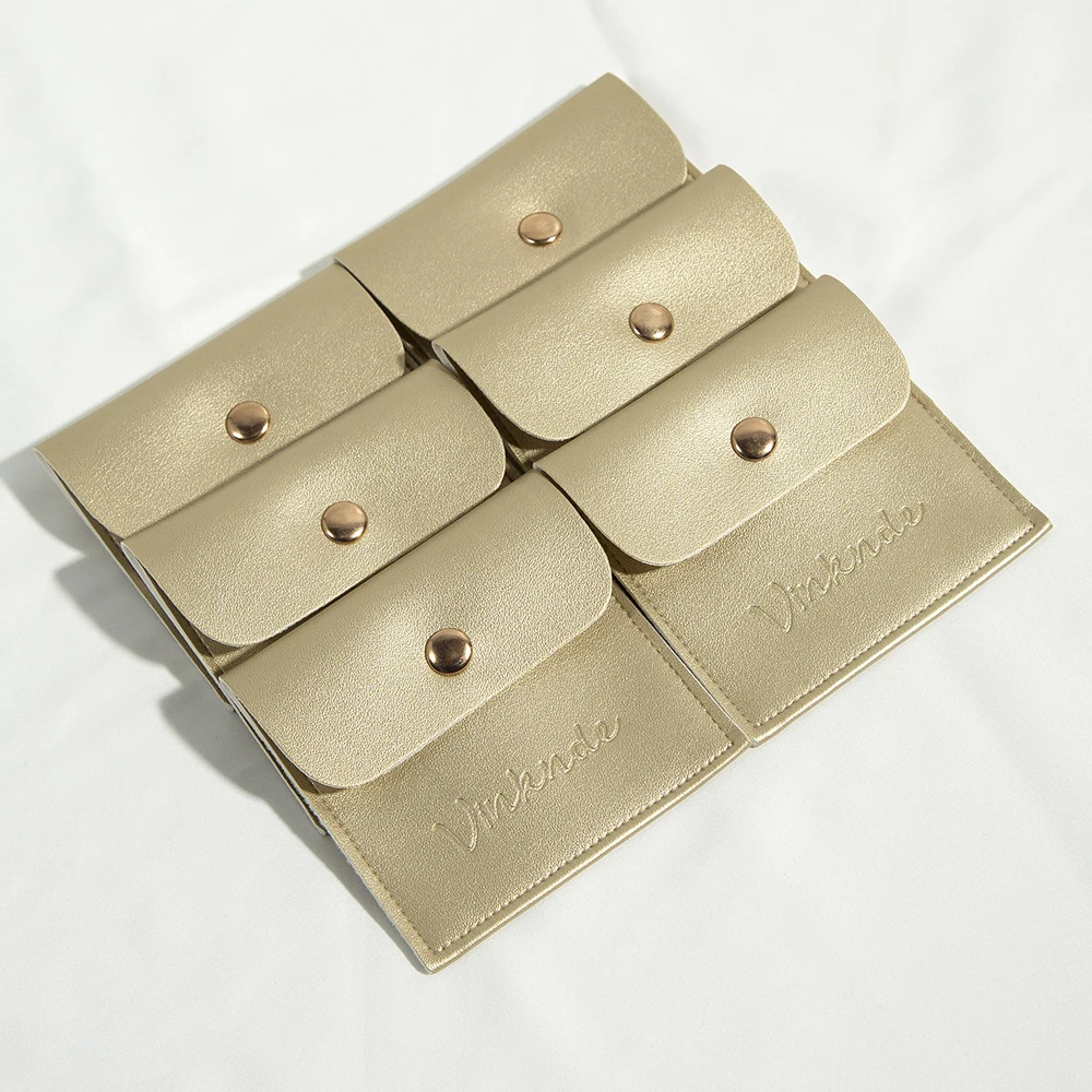 Luxury Leather Gold PU Jewelry Gift Bag Button Snap Pouch Packaging Earrings Necklace DIY Travel Storage Organizer Coin Purse