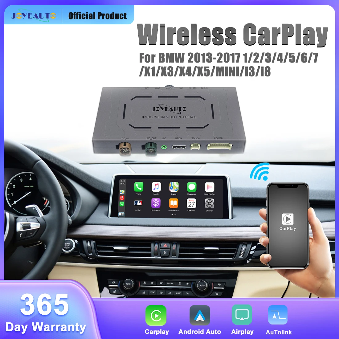 

Беспроводной Карманный бокс JOYEAUTO для BMW 1 2 3 4 5 6 7 X1 X3 X4 X5 MINI i3 i8 2013-2017 NBT с Android Auto Mirror-Link AirPlay