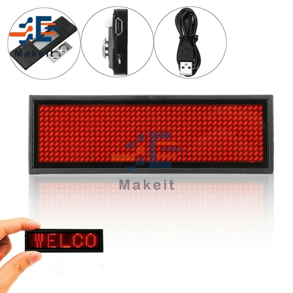 Mini 15 Display Talen Naam Badge Led Digitaal Display Oplaadbare Duurzame Scrolling Led Tag Sign Badge Module