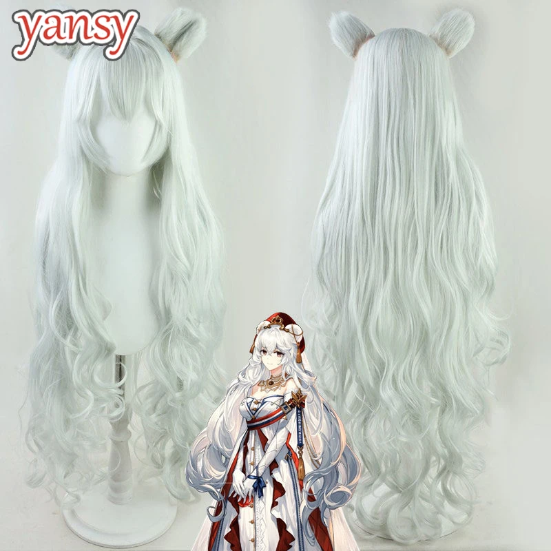 Yansywig Synthetic Hair Poca Cosplay Wigs Game Arknights Poca 100cm Long Wavy Party Halloween Silver White Wig Heat Resistant