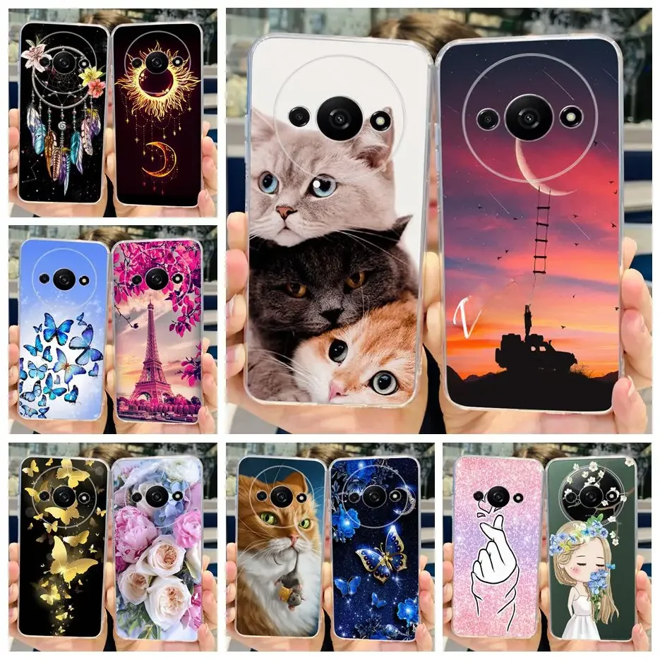 Pour Xiaomi Redmi A3 étui mignon chat dessin animé couverture clair Silicone coques de téléphone pour Xiaomi Redmi A3 RedmiA3 doux Fundas 6.71 ''pare-chocs