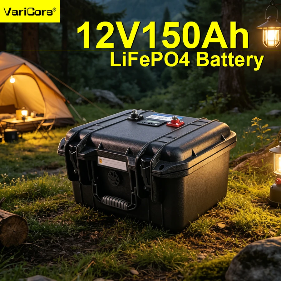 Batterie LiFePO4 portable VariCore 12V 150Ah en forme de valise avec BMS intégré, pack de batteries au lithium rechargeable pour camping en extérieur, solaire, camping-car