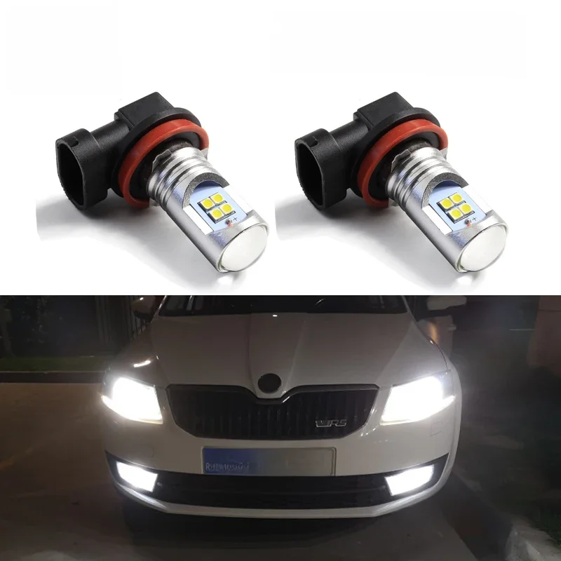 2szt Premium Canbus White Car LED lamp H11 H8 przednia żarówka przeciwmgielna do Skoda Octavia 2 3 MK2 MK3 1Z 5E A5 A7 FL 2005+ — zdjęcie 2