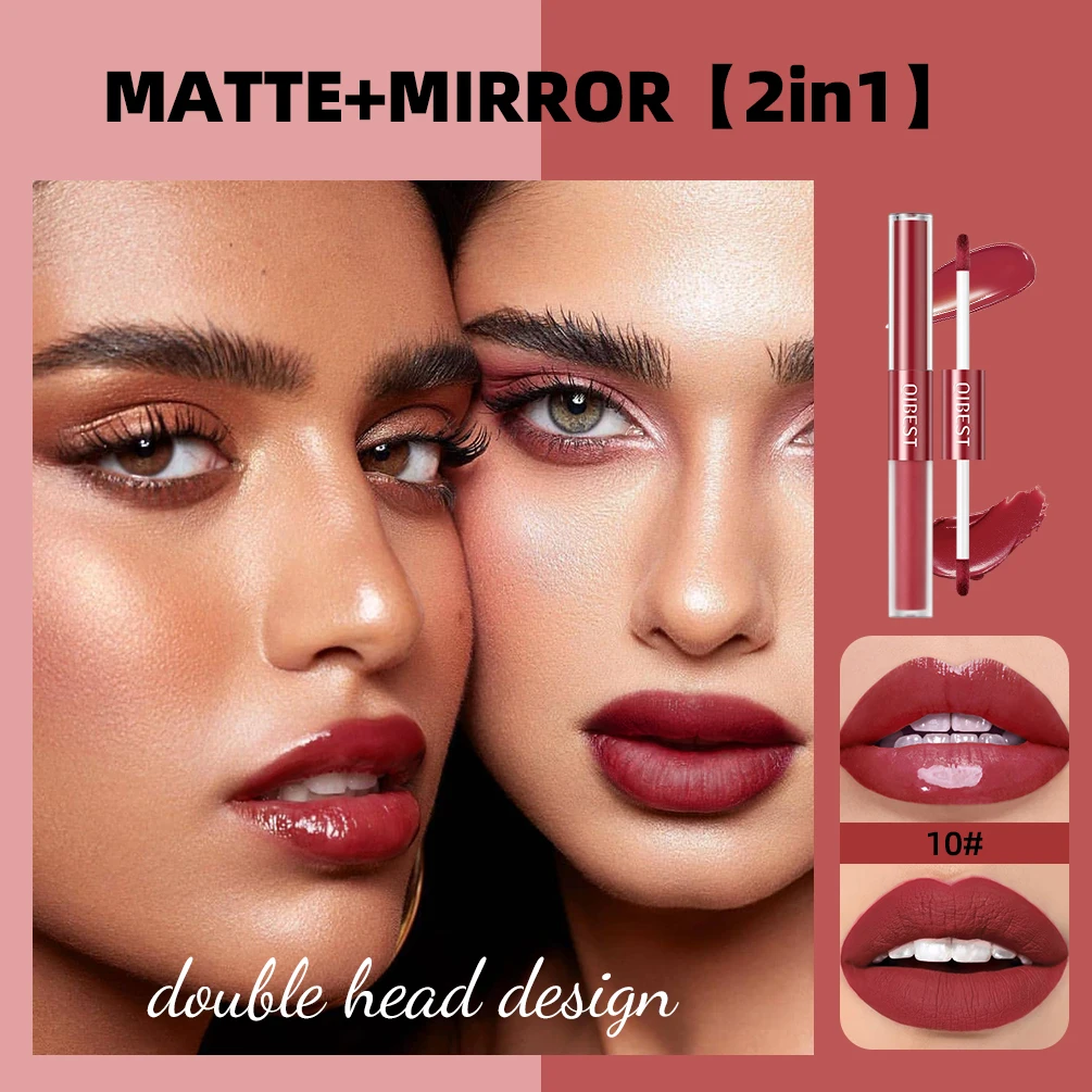 Brillo de labios de doble cabeza 2 en 1, tinte de labios rojo de terciopelo mate, lápiz labial líquido, brillo de espejo, esmalte de labios impermeable, Cosméticos de maquillaje