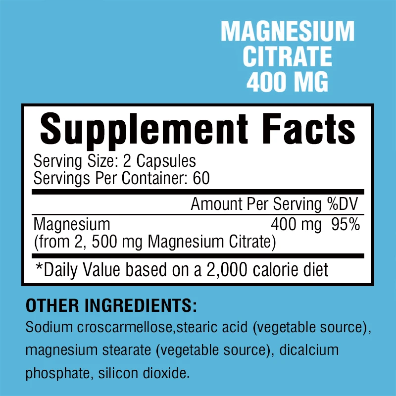 Magnesium Citrate Capsules - Supports Bone, Muscle, Sleep, and Skin Health - 120 Capsules